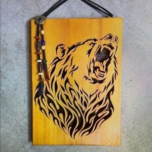 Handmade‎ Wood Bear Wall Art Scroll Saw Rustic Cabin Decor Lodge 9" X 13" X 1"